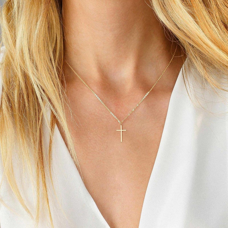 MONOZO Cross Necklace for Women, 14K Gold Plated, 16+2'/18+2' inches, Gold Cross Necklaces for Women, Trendy Gold Jewelry Gifts for Women - Image 4